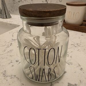 Rae Dunn Glass Jar with Brown Lid for Cotton Swabs